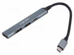 Hub USB | USB A socket x3,USB C socket,USB C plug | PnP | grey