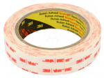 Tape: fixing | W: 25mm | L: 5.5m | Thk: 0.6mm | acrylic | white | -35&divide;90&deg;C