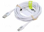 Cable | USB 2.0 | USB A plug,USB C plug | 3m | white | silicone | 60W | 3A