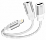 Swissten Textile Lightning Audio Charging Adapter 2x Lightning 0.12m