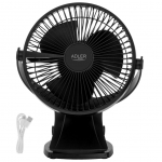 Fan Adler  Rechargeable Clip-on Desk Fan | AD 7342 | Table Fan | Black | Diameter 15.5 cm | Number of speeds 3 | Oscillation | 5 W
