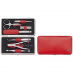 Zwilling Twinox Travel Set &ndash; Red Leather Case, 7 Pieces - Red