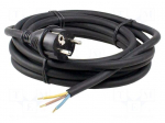 Cable | 3G1.5mm2 | CEE 7/7 (E/F) plug,wires | rubber | 15m | black | 16A