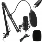 Fusion Studio USB mikrofons | Podkāsti | Straumē&scaron;ana | Balss ierakstī&scaron;ana + regulējams statīvs, pop filtrs | melns