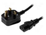 Cable | BS 1363 (G) plug,IEC C13 female | 2m | black | PVC | 3x0,75mm2