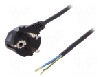 Cable | SCHUKO plug,CEE 7/7 (E/F) plug angled,wires | 3m | black
