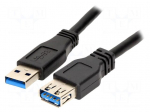 Cable | USB 3.0 | USB A socket,USB A plug | nickel plated | 1m | black