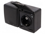 Connector: AC supply | socket | 2P+PE | 250VAC | 16A | black | wall mount