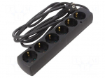 Extension lead | 3x1.5mm2 | Len: 3m | PVC | black | Sockets no: 6 | 16A