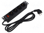 Plug socket strip: supply | Sockets: 4 | 230VAC | 16A | black | 2m | IP20