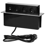 Uued tooted // Gniazdo meblowe wysuwane z blatu z płaskim frezowanym rantem, ładowarką USB i przewodem 2m, 3 gniazda typ F, 2 x USB (Typ A + C 3,0A), 3x1,5mm?, czarno-srebrne, INOX, wersja Schuko