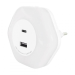 LED Night Light for Socket with USB Type-A and Type-C Sockets, 0.3W, 4000K, 30Lm, OZIL