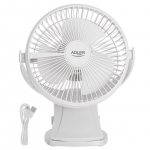 Fan Adler  Rechargeable Clip-on Desk Fan | AD 7342 | Table Fan | White | Diameter 15.5 cm | Number of speeds 3 | Oscillation | 5 W