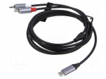Cable | RCA plug x2,USB C plug | nickel plated | 2m | black