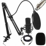 Fusion Studio XLR mikrofons | Podkāsti | Straumē&scaron;ana | Balss ierakstī&scaron;ana + regulējams statīvs, pop filtrs | melns