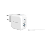 Laadija 3-port GaN 2xUSB-C/1xA 67WPD3.0/PPS valge