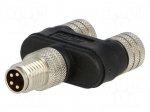 T adapter | M8 male,M8 female x2 | PIN: 4 | Y | 3A | IP68 | 60V
