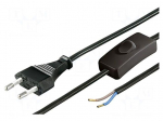 Cable | CEE 7/16 (C) plug,wires | 1.5m | with switch | black | PVC