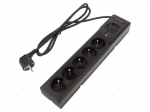 Plug socket strip: protective | Sockets: 5 | 250VAC | 10A | black | 1.5m