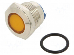 Indicator: LED | flat | yellow | 12VDC | 12VAC | &Oslash;16mm | connectors | brass