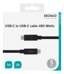 Cable DELTACO USB 2.0, Type C - Type C, 1m, black / USBC-2001M