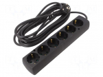 Extension lead | 3x1.5mm2 | Len: 5m | PVC | black | Sockets no: 6 | 16A