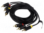 Cable | RCA plug x3,both sides | 1m | Plating: gold-plated | black