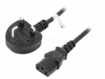 Cable | 3x1mm2 | BS 1363 (G) plug,IEC C13 female | PVC | 1.8m | black