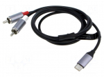 Cable | RCA plug x2,USB C plug | nickel plated | 2m | black | Cu