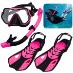Spordiks ja aktiivseks puhkuseks // Water Sport and Atractions // Zestaw Do Nurkowania Snorkelingu Płetwy Okulary Fajka Czarno-R&oacute;żowy S/M