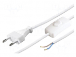 Cable | CEE 7/16 (C) plug,wires | 2.5m | with switch | white | PVC