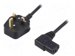 Cable | BS 1363 (G) plug,IEC C13 female 90&deg; | 1.8m | black | PVC