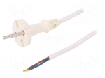 Cable | CEE 7/17 (C) plug,wires | 1.5m | white | PVC | 2x1mm2 | 16A | 250V