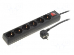 Plug socket strip: supply | Sockets: 6 | 230VAC | 16A | black | 1.5m