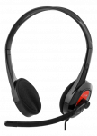 DELTACO on-ear headset, 20Hz-20kHz, 32&Omega;, 3.5mm 4-pin mini-connector, 1.8m, black/red / HL-108