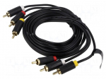 Cable | RCA plug x3,both sides | 1.5m | Plating: gold-plated | black