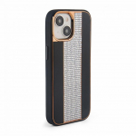 Back panel cover iLike Apple iPhone 15 Diamonds and Leather Case Black