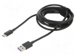 Cable | USB A plug,USB C plug | 2m | black | 66W