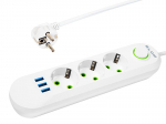 Elektrimaterjalid // Elektri laiendid, Pikendusjuhtmete, hajutuste ja UK ja USA adapterite komplekt // 98-217# Przedłużacz sieciowy ps-330 3-gniazda 3xusb 3m biały 3x1mm
