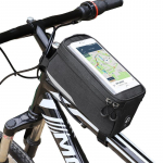 Wozy 6BK Waterproof Bicycle Front Frame Top Bag with Phone 6.5'' max Holder 1L Black
