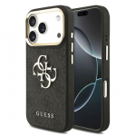 Back panel cover Guess Apple iPhone 17 Pro PU Leather 4G Metal Logo Gold Frame Case Black