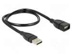 Cable | USB 2.0 | USB A socket,USB A plug | 0.5m | black | 24AWG,28AWG