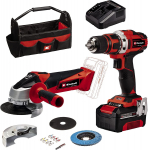 Einhell Tool set TE-TK 18/2 Li Kit (red/black, Cordless drill driver and Cordless angle grinder, Li-Ion battery 4.0Ah)