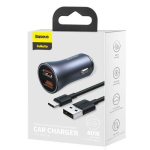 Auto laadija Baseus Golden Contactor Pro koos (USB/Type-C kaabliga 5A), 2xUSB kiire laadimine, SCP, FCP, AFC, 40W, Gray (TZCCJD-A0G)