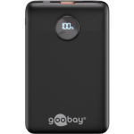 goobay Power Bank Compact 10,000 mAh (black, 10 Ah, 1x USB-A, 1x USB-C, Power Delivery, Quick Charge)