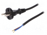 Cable | CEE 7/17 (C) plug,wires | 1.5m | black | PVC | 2x1mm2 | 16A | 250V