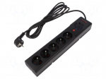 Plug socket strip: protective | Sockets: 5 | 250VAC | 10A | black | 3m
