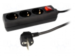 Plug socket strip: supply | Sockets: 3 | 230VAC | 16A | black | 1.4m