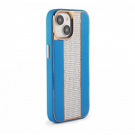 Back panel cover iLike Apple iPhone 15 Diamonds and Leather Case Blue