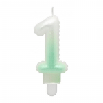 GoDan Ballon type Cake Candle topper Number 1 (7cm) White/Green Ombre